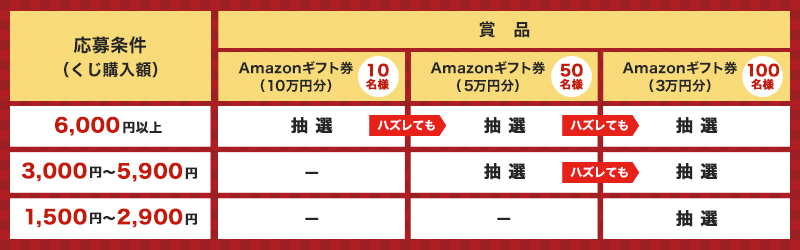 応募条件（くじ購入額）別の賞品内容