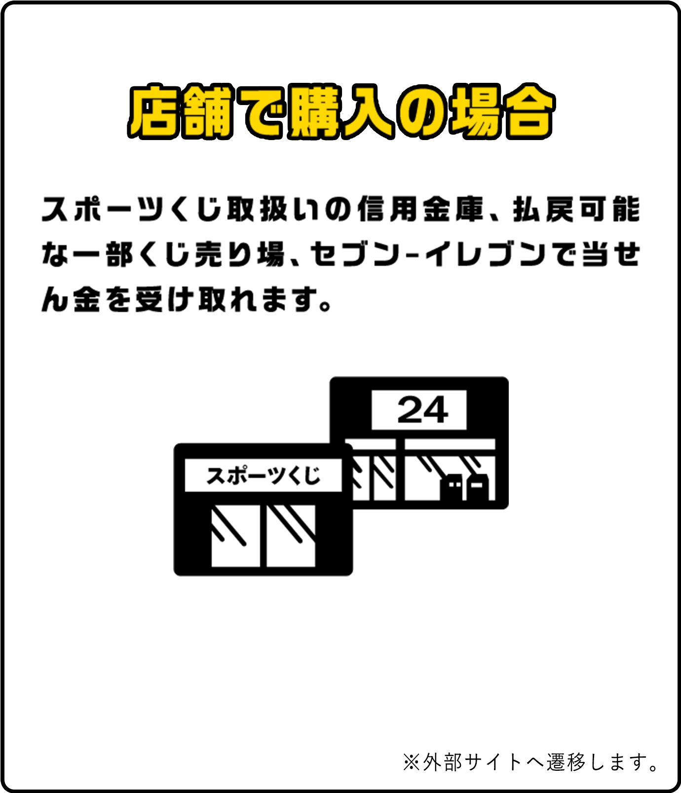 店舗で購入の場合 スポーツくじ取扱いの信用金庫、払戻可能な一部くじ売り場、セブン-イレブンで当せん金を受け取れます。